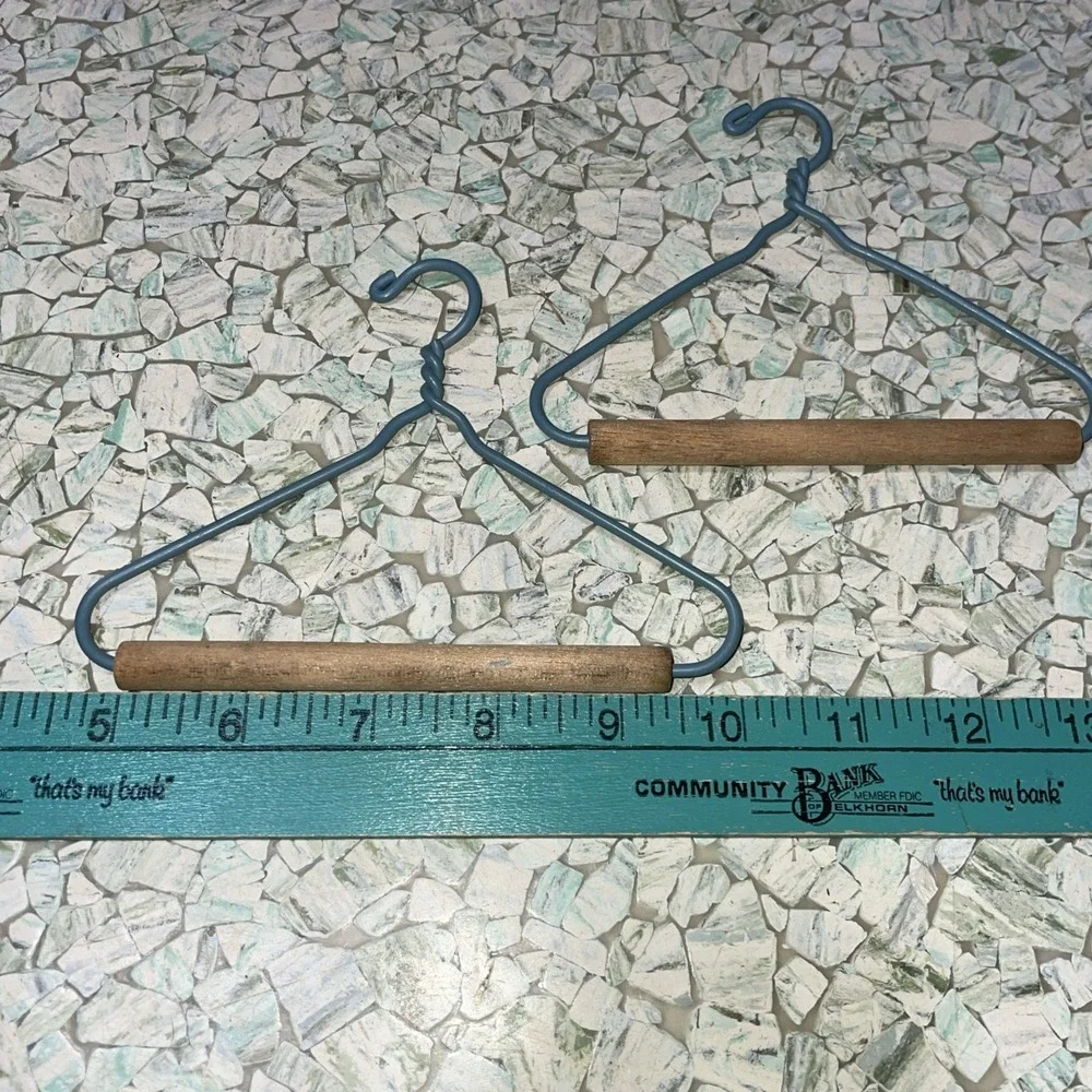Pair Of Vintage Doll‎ Clothes Hangers Metal And Wood
